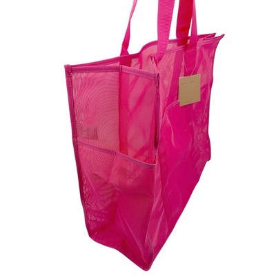 Large Pink Mesh Tote Bag Beach Lake Groceries Travel Waterproof