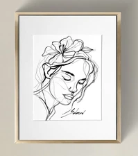 Original Ink Line Drawing on Watercolor Paper_ Minimalist Art Signed by Artist