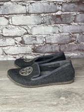 Tory Burch Billy Charcoal Gray Wool Logo Lamb Fur Slipper Flats Women 6M US/36.5