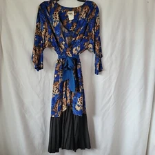 Women's Kimono style robe sz 16 Paris France Niba vintage pleated w/belt lounge