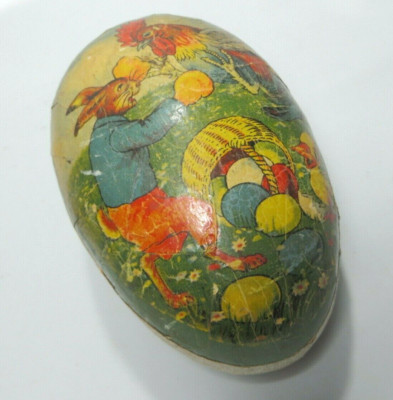 Vintage Easter Egg Candy Container Bunny Boxing Rooster 5.75'' Long Cardboard