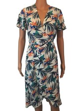 Time and Tru Womens Size Small White Tropical Floral Wrap Around Dress