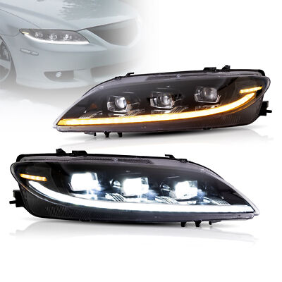 LED Headlights Fit 2003-2008 Mazda 6 Sequential Turn Signal w/ Startup Animation