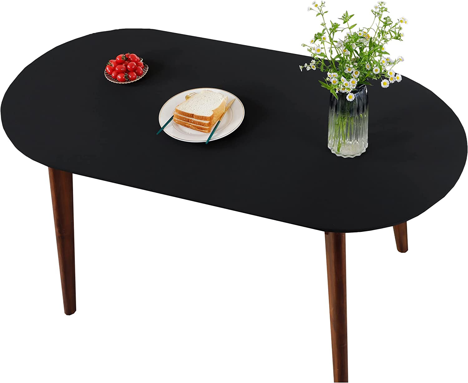 Fitted Tablecloth Oval Elastic Edge Spandex Stretchable Table Top Cover For Dini