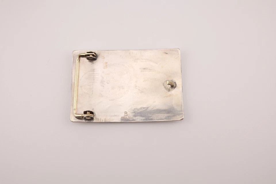 Handcrafted Navajo Belt Buckle Sterling Silver Bear Paw Overlay Design Signed - Image 4 of 4