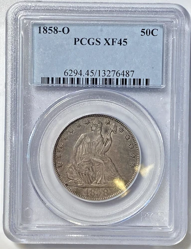 1858 O 50 Cents . Half Dollar Seated Liberty no Date Arrows PCGS XF45 KM#A68
