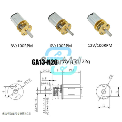 DC 3V 6V 12V 100RPM Micro Speed Reduction Gear Motor Wheel Shaft Metal Gearbox - Bild 2 von 118