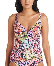 Bleu by Rod Beattie Women's Multicolor Party Animal Twist-Front Tankini Top, 10D