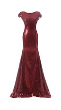 Burgundy, V-Neck, Mermaid, Long, Backless, Sequin Bridesmaid Dress