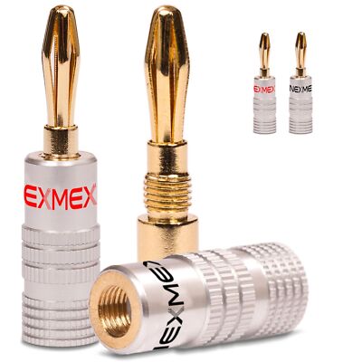 4x Bananenstecker NEXMEX High End Bananas für Kabel bis 6mm² 24K vergoldet