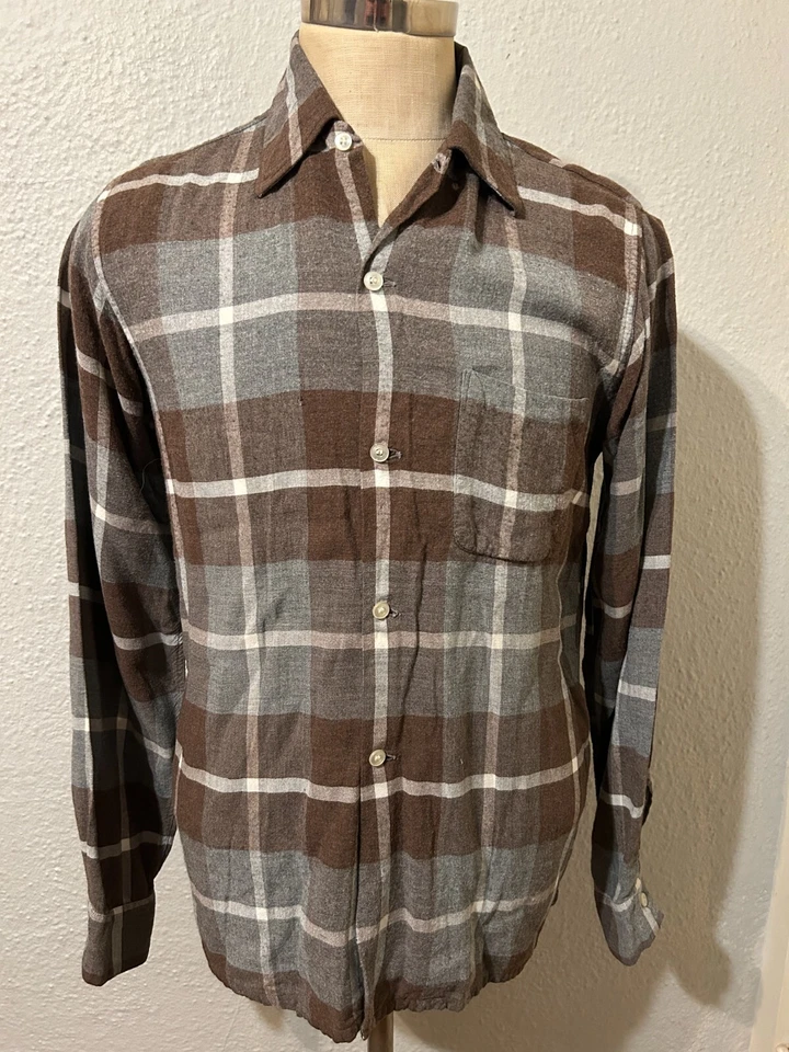 Vtg 1960s Arrow Chevella Mens M Rayon Plaid Button Up Shirt Rockabilly Chevelle - Image 4 of 4