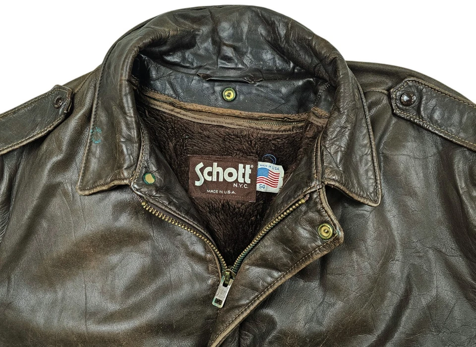 *HOT VTG USA Men's SCHOTT @ G1 BIKER FUR LINED BROWN LEATHER BOMBER Jacket 54 XL - Image 3 of 4