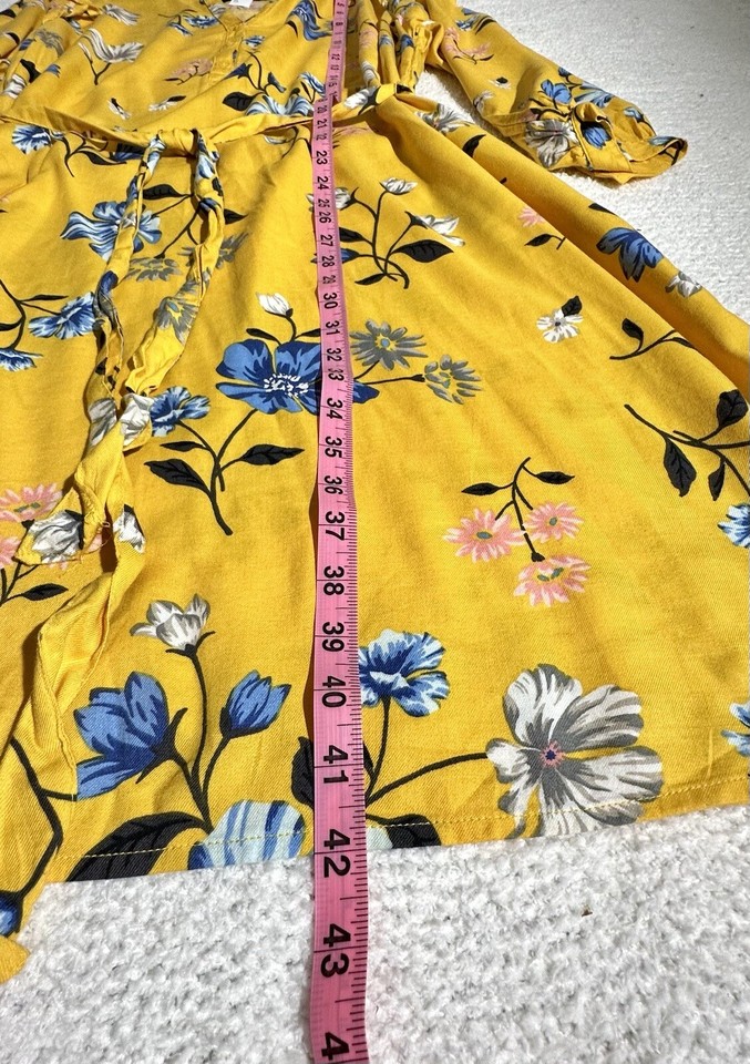 Old Navy Dress 2X Fit & Flare Gold Yellow Floral Belted Long Sleeve