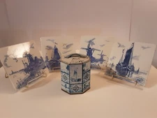 Vintage Delft Ceramic Tiles Trivets Plus Matching Tea Tin