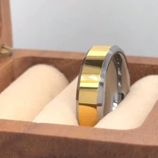 Silver And Gold Tungsten Wedding Band Hubby-Wifey Gift High Polished Edge Ring