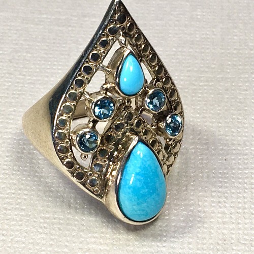 Nicky Butler Turquoise/Sky Blue Topaz 925 Sterling Silver Statement Ring Size 10 - Picture 10 of 15