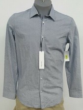 Calvin Klein CK Infinite White Navy Pattern Button Up LS Mens Shirt M NWT 79.50