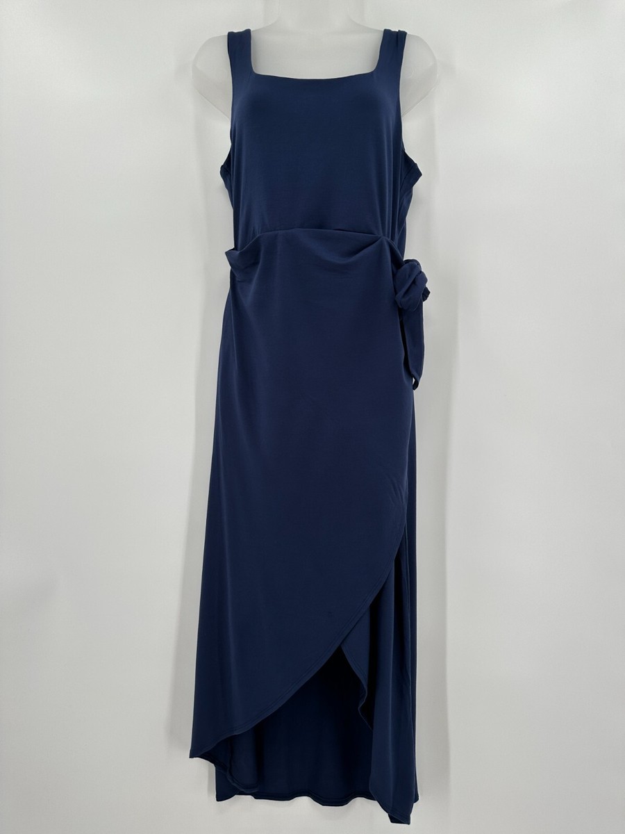 Quince Navy Blue Tencel Jersey Side Tie Dress Sleeveless Midi Wrap sz XS  Women's | eBay