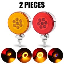 2x 3 Led Amber Red Pedestal Fender Brake Turn Signal Light Round Double Face