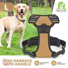 Brown Adjustable Reflective Pet Dog Harness Handle Easy Control Breathable Mesh