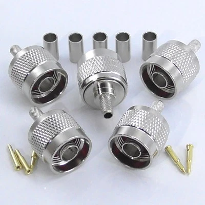 5pcs N Type Crimp Plug Male for RG58 LMR195 LMR200 CLF200