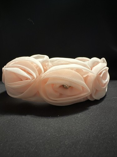 Vtg Hat Pill Cap Pale Pink Floral Rose Around Design Glass Rhinestone Accent - Picture 10 of 10