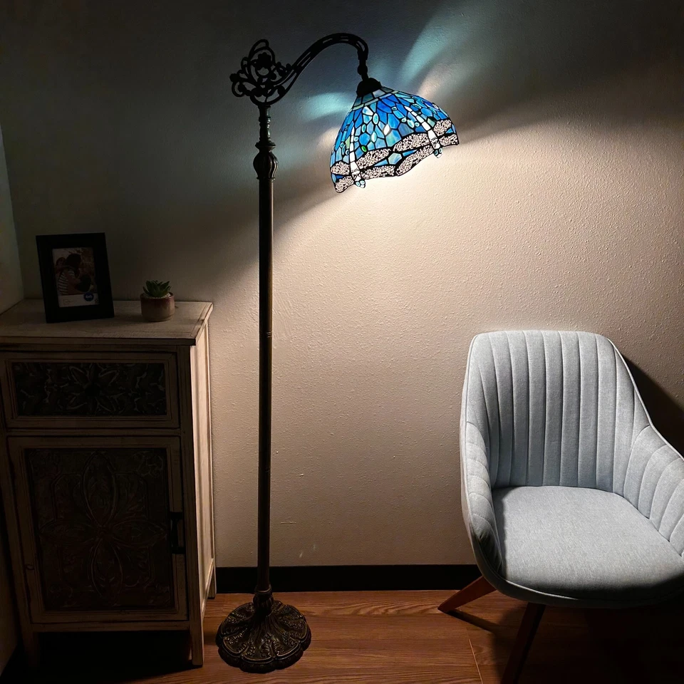 Tiffany Style Floor Lamp Blue Stained Glass Dragonfly Gooseneck Adjustable 63"H - Image 2 of 4
