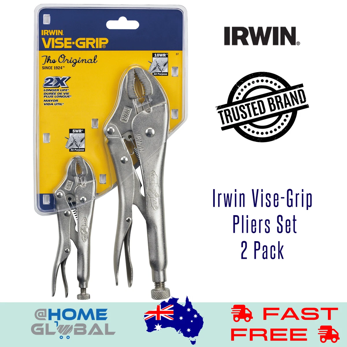 Irwin Vise-Grip 2 Pcs Locking Pliers Set With Wire Cutter 250mm 10WR &  125mm 5WR