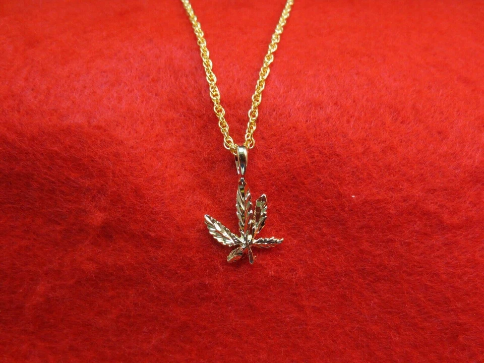 14KT Chapado en Oro Marijuana Olla Hoja Cáñamo Colgante Con 18" CHAIN-2232 - Imagen 3 de 3
