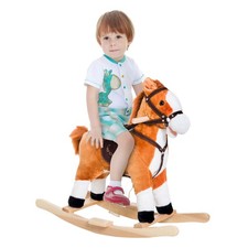Kids Rocking Horse Plush Ride on Toy Moving Tail Child Rocker w/Sound