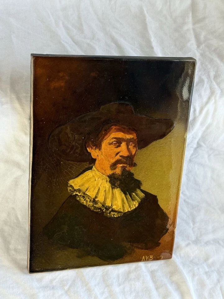 非常罕见 1893 年早期 ARTUS VAN BRIGGLE 瓷砖在 REMBRANDT ROOKWOOD POTTERY 19c 后 — 第 3/4 张图片
