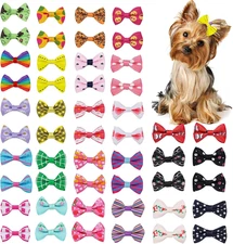50Pcs/25Pairs Puppy Yorkie Dog Hair Bows with Clips Pet Grooming Products Mix Co