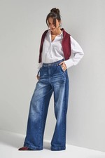High-Waisted Palazzo Jeans - Wide Leg 100 Cotton Denim Trousers