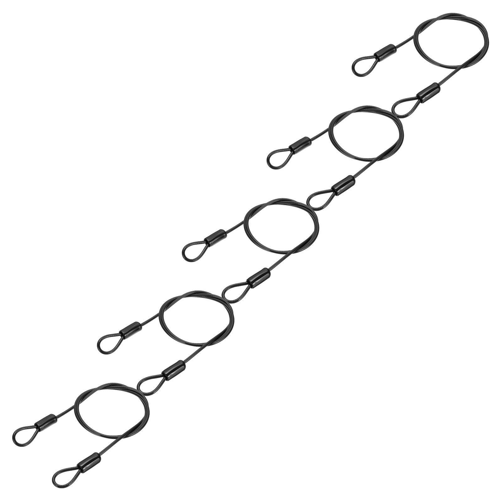 5 Pcs 3/16" Dia 4 ft (47") Vinyl Coated Stainless Steel Cable with Loops Black