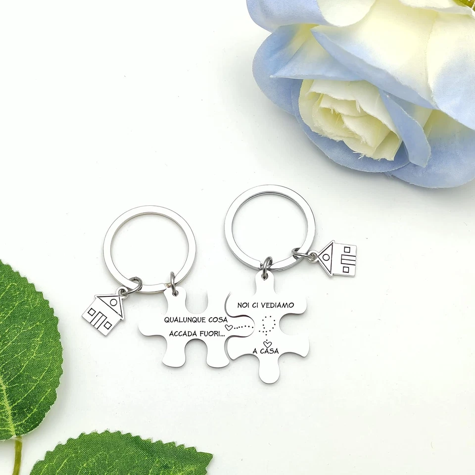 Unisex Portachiavi Ci Vediamo a Casa per Coppia in Acciaio Inox Ciondolo Casa Ca - Immagine 2 di 4