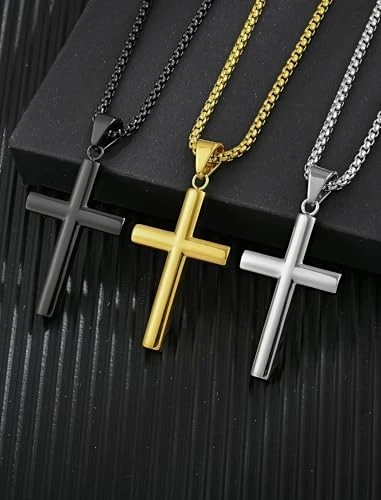  Collar Cruz Hombre Acero Inoxidable 316L Jesús Ankh C: Chapado en Oro Pulido Foto 4 de 4