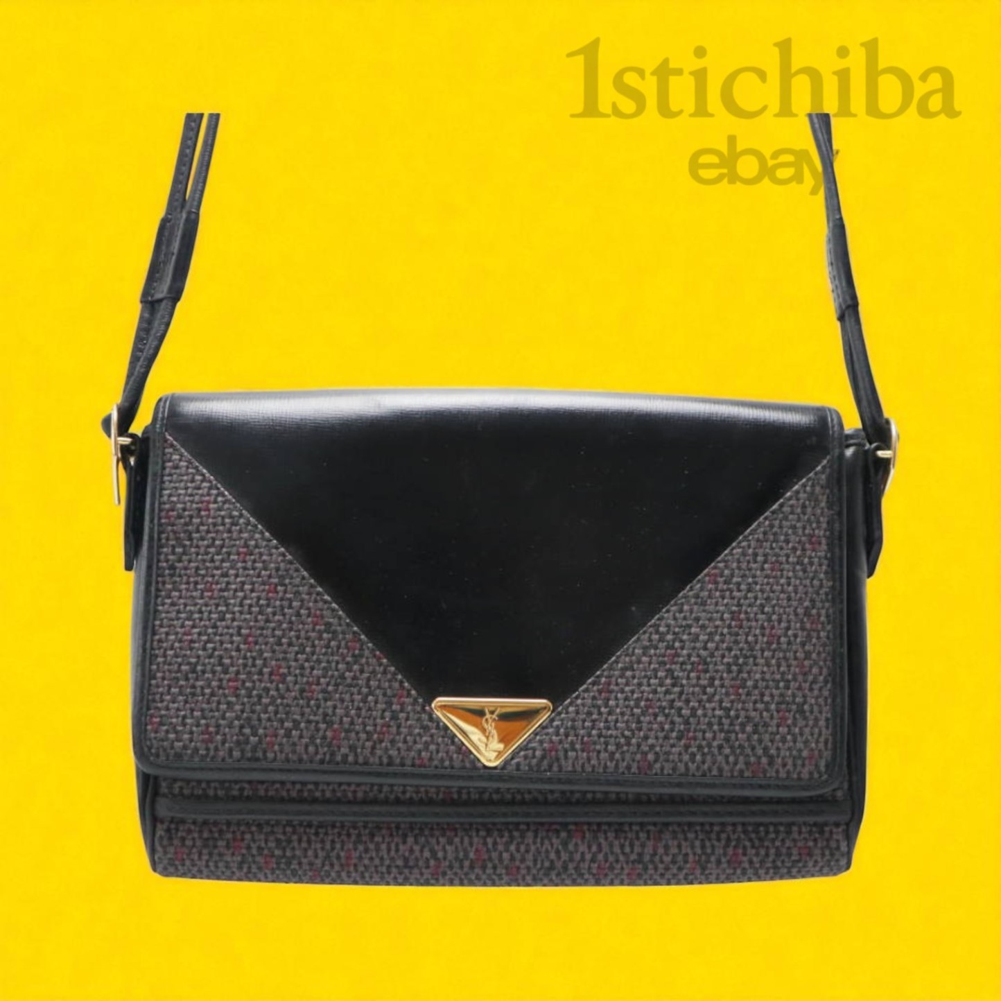 Borsa a tracolla Yves Saint Laurent YSL logo placca PVC pelle grigio nero usata