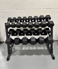 10  40 LB Rubber Hex Dumbbell Set with 2-Tier Rack, 7 Pairs, Home Gym Weights
