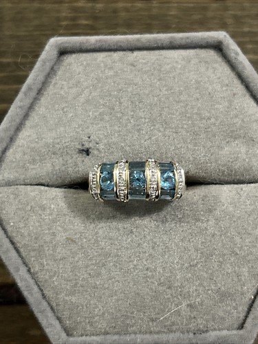 Estate 14k Yellow gold blue topaz & diamond ring 3.1 grams size 6 Vintage - Picture 2 of 7