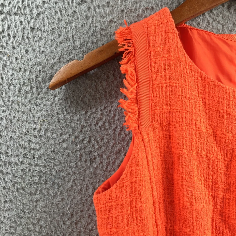 J. Crew Tweed Sheath Dress Womens 0 Orange Sleeveless Fringed Hem Back Zipper - Image 4 of 4