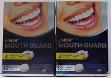 Lot of 2 Uniedi Mouth Guard 4 Guards 2 Sizes & 12 Cleaning Tablets Each Feb.28