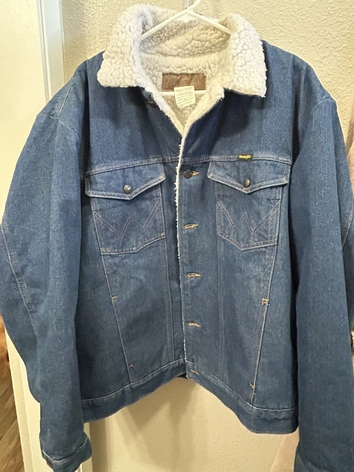VTG Wrangler Jacket Mens XL Blue Sherpa Lined Denim Trucker Western Warm 74255PW