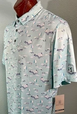 PGA Tour Pro s/s WICKING UPF 50 POLO sz L BEACH SCENE / BLUE CURACAO