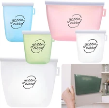 Green Mood Silicone Reusable Food Storage Bags with Organizer – 5 Pack (4 Size