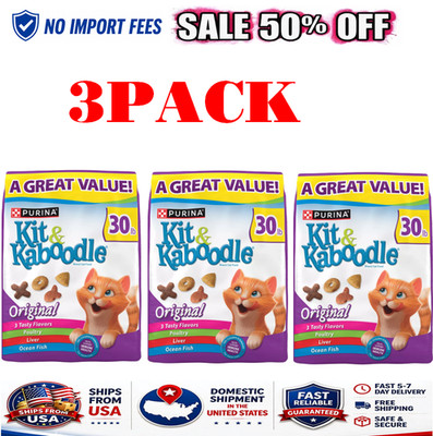 3 Bag Purina Kit & KaboodleOriginal, Indoor Dry Cat Food, Chicken,Turkey, 30 lb