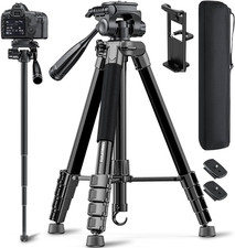 CAMBOFOTO 73" Camera Tripod and Monopod, Aluminum Tripod Stand/Black for Profe