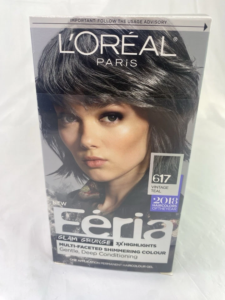 Tintura gel permanente L'Oreal Feria cor de cabelo cintilante 617 vintage azul-petróleo pacote com 3! - Imagem 2 de 4