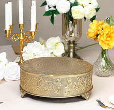 14" Embossed Round Cake Plateau, Gold Cake Stand, Metal Cake Stand, Cake Riser