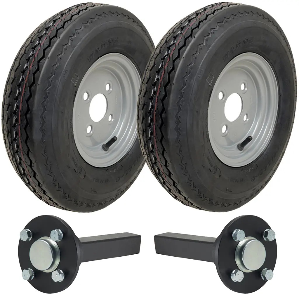 4.80/4.00x8 Trailer Kit 6ply Wheels P811 4/100mm PCD Hub & Stub axles 690kgs