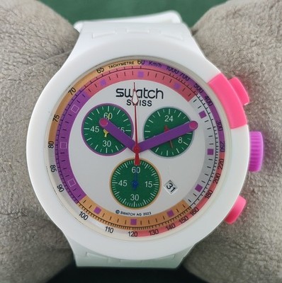 Beautiful Swatch Chronograph Multicolor Dial With Date Men Watch Rubber Band